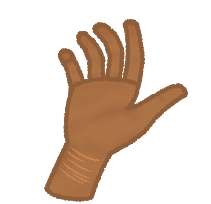 A tan toned drawing of a hand and wrist with scars on the wrist.